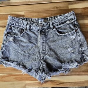 Zara Women's Cut Off Distressed Acid Washed Black Denim Shorts Black Size 8